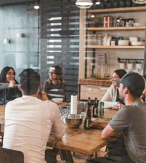 Corporate team collaborating around a conference table