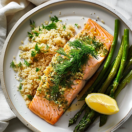 Seared Salmon with Quinoa Tabbouleh & Asparagus